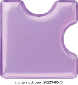 Realistic purple puzzle piece 3D cartoon plastic style vector icon. Logic game toy. Abstract jigsaw detail for connecting or disassembling, variation attach illustration isolated