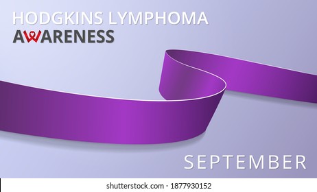 Realistic purple ribbon. Awareness Hodgkins Lymphoma month poster. Vector illustration. World Hodgkins Lymphoma day solidarity concept. Light violet background