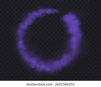 Realistic purple smoke circle or haze on a transparent background. Magic fog, vapor. Vector illustration.