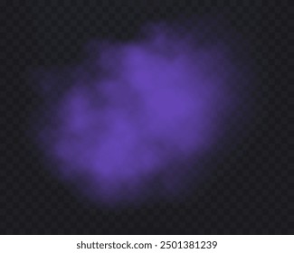 Realistic purple smoke or haze on a transparent background. Magic fog, vapor. Vector illustration.