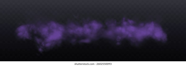 Realistic purple smoke or haze, overlay effect on a transparent background. Hot fire and flame, magic fog, vapor. Abstract vector illustration