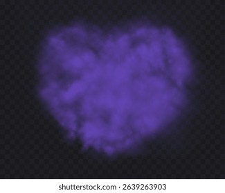 Realistic purple smoke heart or haze on a transparent background. Magic fog, vapor. Vector illustration.