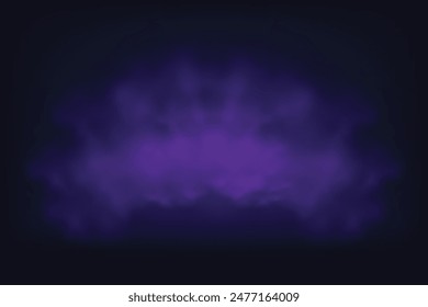 Realistic purple smokes cloud design in dark background. Fluffy mist glowing overlay turquoise design. Abstract smoke design.