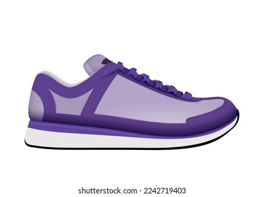 Realistic purple sport shoe side view on white background vector illustration