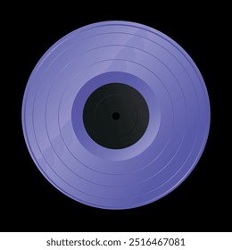 Registro de vinil roxo realista para gramofone. Disco de vinil de música em fundo preto. Ilustração vetorial