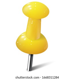 Realistic push pin in yellow color. Thumbtack