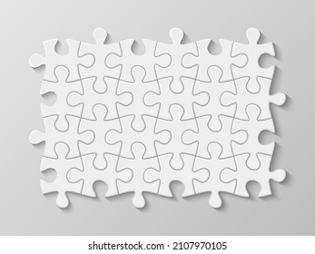 Realistischer Puzzle-Platz. Zusammengebaut leerer Puzzlesäge. Verbundene Mosaikteile. Segments Komposition. Verbundene Teile. Lernlogik-Tischspiel. Zugeschnittene Fragmente. Riddle-Spielzeug