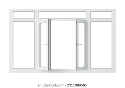 Realistic pvc window features clear glass panes and durable pvc frame, designed to provide low maintenance and long-lasting solution for residential and commercial buildings isolated 3d vector mockup