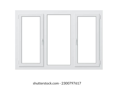 Realistic pvc window, isolated 3d vector mockup. Durable and cost-effective solution for modern homes and offices, featuring a high-quality finish and easy maintenance. Closed window with three panes