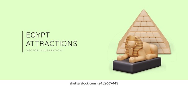 Realistic pyramid, Great Sphinx, place for text, button, tour price