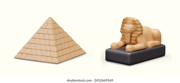 Realistic pyramid, Great Sphinx. Symbols of Egypt. Ancient architectural monuments