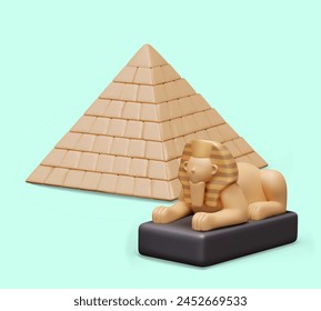 Realistic pyramid, Great Sphinx. Vector composition for web design