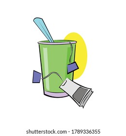 Realistic pyramid teabag dipped into hot water. Black tea swirls in fresh liquid. Sachet brewing in hot beverage flow. Antioxidant healhty drink package vector design.