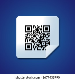 Icono negro de código qr realista. Etiqueta Qr. Ilustración vectorial aislada en fondo azul.
