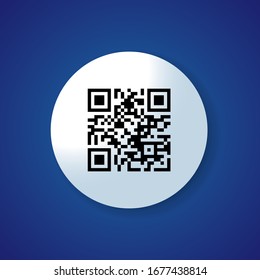 Realistic qr code black icon. Qr label sticker. Vector illustration isolated on blue background.