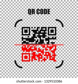 Realistic qr code scanning black icon. Qr label sticker. Vector illustration isolated on transparent background.
