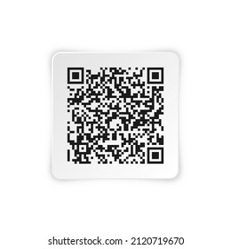 Realistic QR code sticker. Identification tracking code. Serial number, product ID with digital information. Store or supermarket scan labels, price tag. Vector illustration.