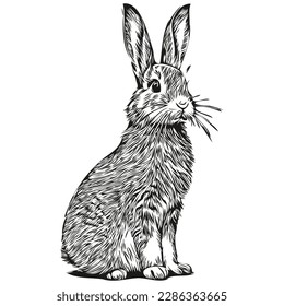 Vector de conejo realista, liebre de ilustración animal dibujada a mano

