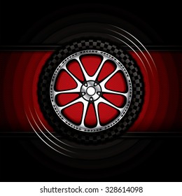 Realistic racing car wheel with shining rim.Vector illustration 