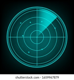 Realistic radar in searching. Radar screen with the aims. Vector stock illustration.