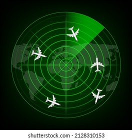 Radar realista en la búsqueda. Pantalla de radar con los objetivos. Ilustración de material vectorial. Ilustración del vector