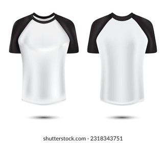 Raglan realista camiseta de burla vista frontal y trasera