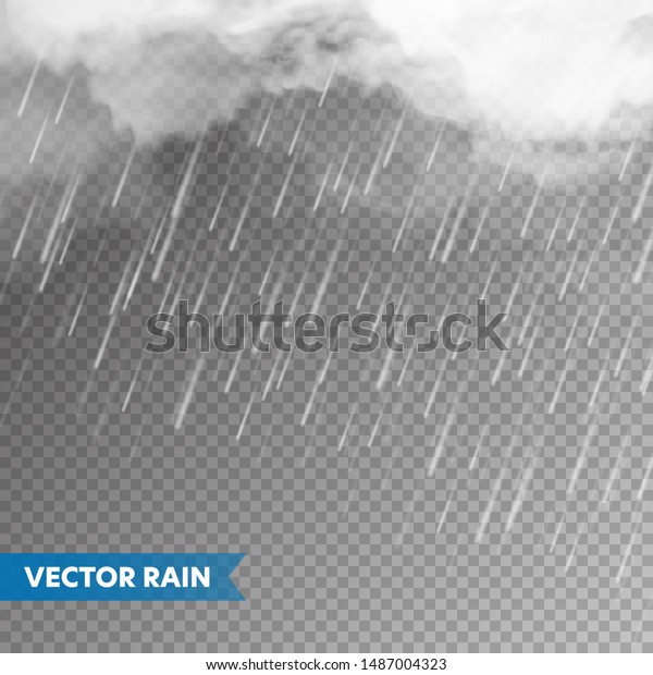 透明な背景にリアルな雨と雲 雨 水滴効果 秋は雨が降る ベクターイラスト のベクター画像素材 ロイヤリティフリー
