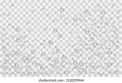 Realistic rain drops, air bubblies, oxygen on the transparent background. Vector