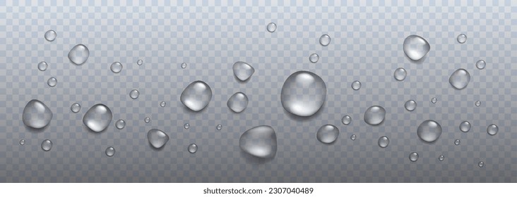 Realistic rain drops, air bubblies, oxygen on the transparent background. Vector