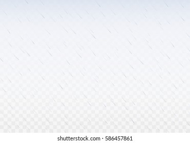 Realistic rain drops isolated on transparent background. Vector rainy weather or shower effect illustration for your design

