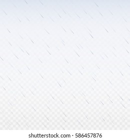 Realistic rain drops isolated on transparent background. Vector rainy weather or shower effect illustration for your design
