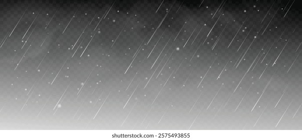 Realistic rain and snow. Raindrops and snowflakes, snowy storm with rain. Downpour, hail rainy autumn and winter weather. Vector isolated rainfall texture.