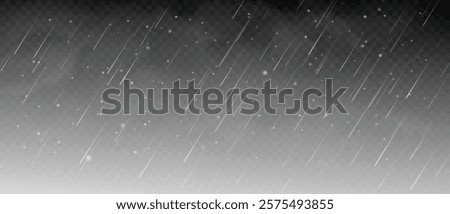 Realistic rain and snow. Raindrops and snowflakes, snowy storm with rain. Downpour, hail rainy autumn and winter weather. Vector isolated rainfall texture.