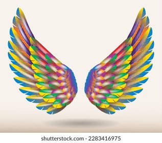 realistic rainbow angel wings isolated - 3d illustration