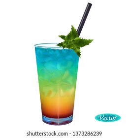 Realistic rainbow cocktail isolated on white background. Colorful vector drawing. Design for paper, baners, t-shirts, logos and more.