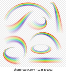 Realistic rainbow curve. Arch of different bright colours in the sky, curved shape. Vector illustration seven color rainbow on white background