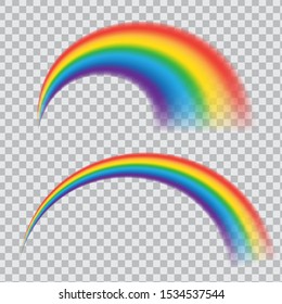 Realistic rainbow icon. Multicoloured circular arc isolated on transparent background. Round arch of spectrum colors. 