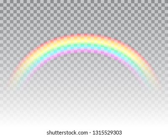 Realistic rainbow isolated on transparent background. Rainbow icon. Symbol of love. Colorful light and bright design element for decoration. Vector illustration.