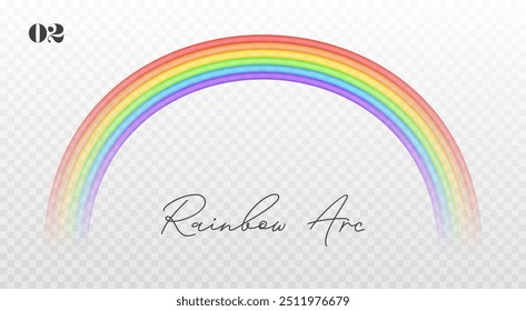 Arco iris realista aislado sobre fondo transparente. Arco iris en forma de arco como efecto después de la lluvia. Ilustración vectorial.