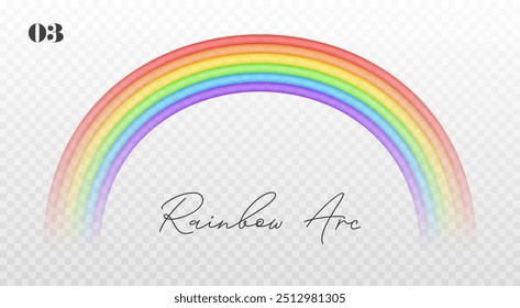 Realistischer Regenbogen einzeln auf transparentem Hintergrund. Regenbogen in Bogenform als Effekt nach dem Regen. Vektorgrafik.