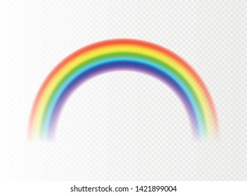 Realistic rainbow on a transparent background symbol .Vector realistic translucent sky rainbow template Vector illustration 