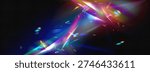 Realistic rainbow prismatic light effect on dark transparent background. Colored lens flare and light refraction effect.
