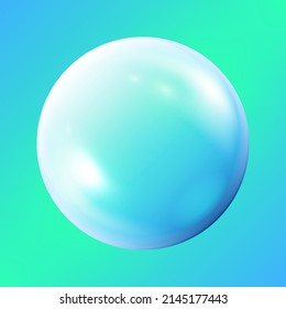 Una verdadera burbuja de jabón arco iris sobre fondo de fantasía azul. Burbujas de jabón transparentes y realistas aisladas y coloridas. Ilustración vectorial.