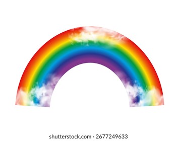 Arco iris realista. Tormenta con lluvia sobre fondo transparente. Eps 10