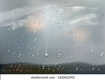 Realistic raindrop on the transparent window with smooth background. Vector