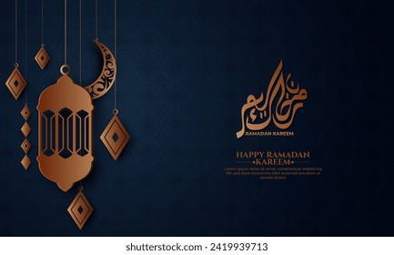 Realistic ramadan background with crescent moon, lantern. for banner, greeting card