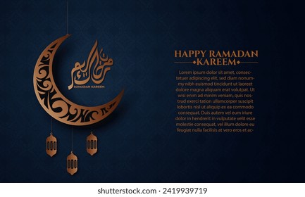 Realistic ramadan background with crescent moon, lantern. for banner, greeting card
