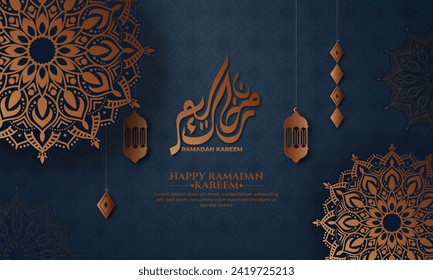 Realistic ramadan background with islamic pattern, lantern, mandala.  for banner, greeting card