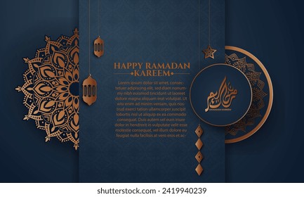 Realistic ramadan background with islamic pattern, lantern, mandala.  for banner, greeting card