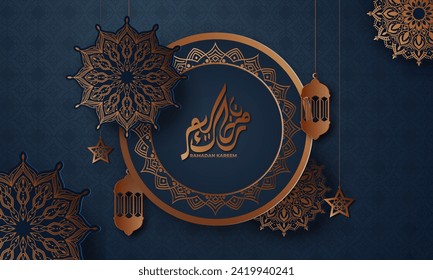 Realistic ramadan background with islamic pattern, mandala, lantern. for banner, greeting card